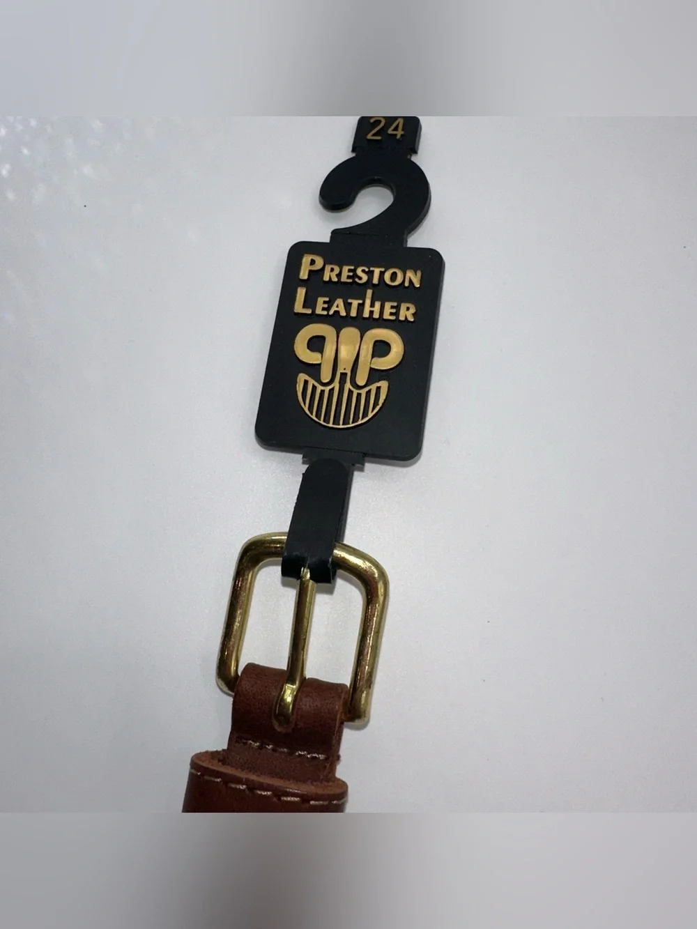 Preston Leather Bass Fishing Belt Solid Brass Buckle Kids Size 24 Made in USA